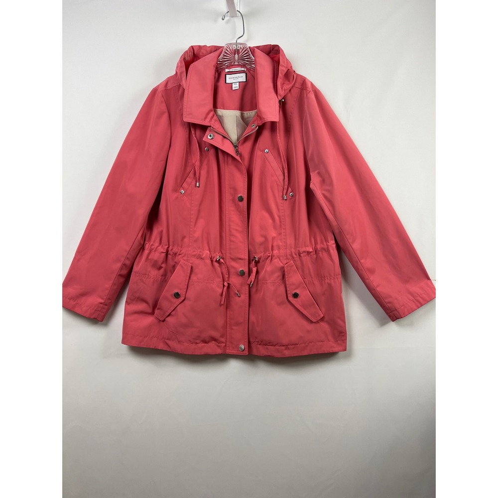 Charter Club Anorak Jacket Women PXL Pink Water Resistant Hooded Drawstring